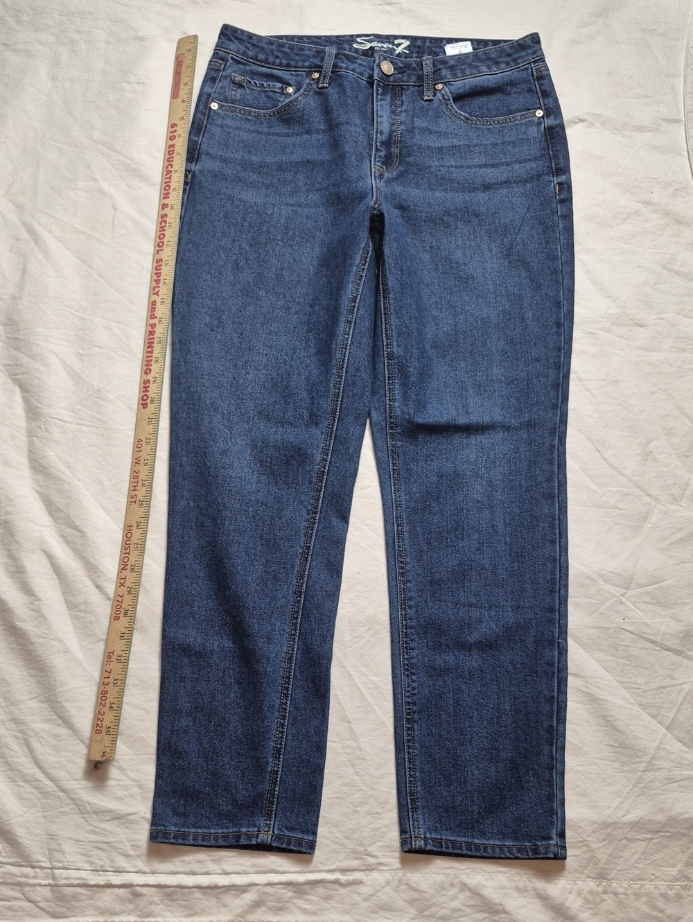 Seven7 Women's Straight Leg Jeans in Dark Blue Denim